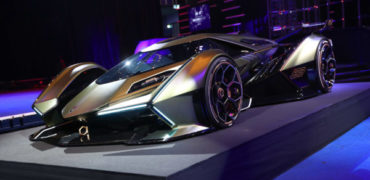 La Lambo V12 Vision Gran Turismo de Lamborghini lors de sa présentation à Monaco